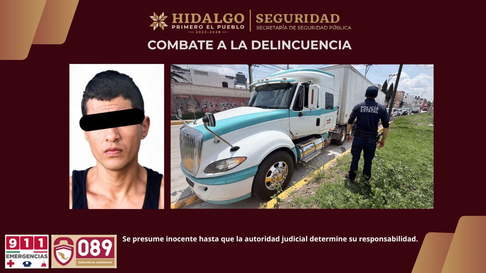 Policía de Hidalgo recupera tractocamión robado con 24.8 toneladas de mercancía en operativo relámpago