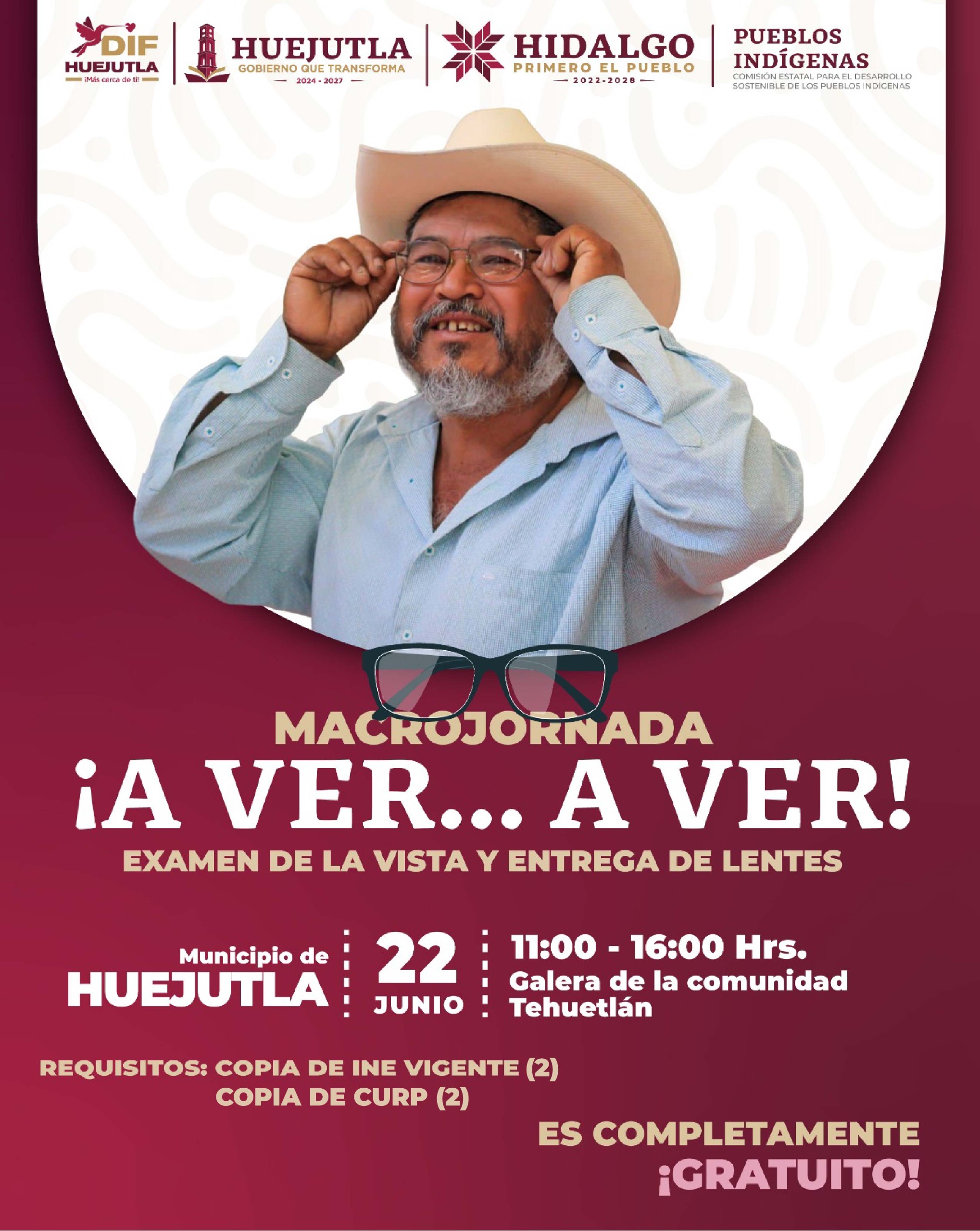 GOBIERNO DE HIDALGO, GOBIERNO MUNICIPAL Y SISTEMA DIF HUEJUTLA INVITAN A MACROJORNADA DE EXÁMENES DE LA VISTA