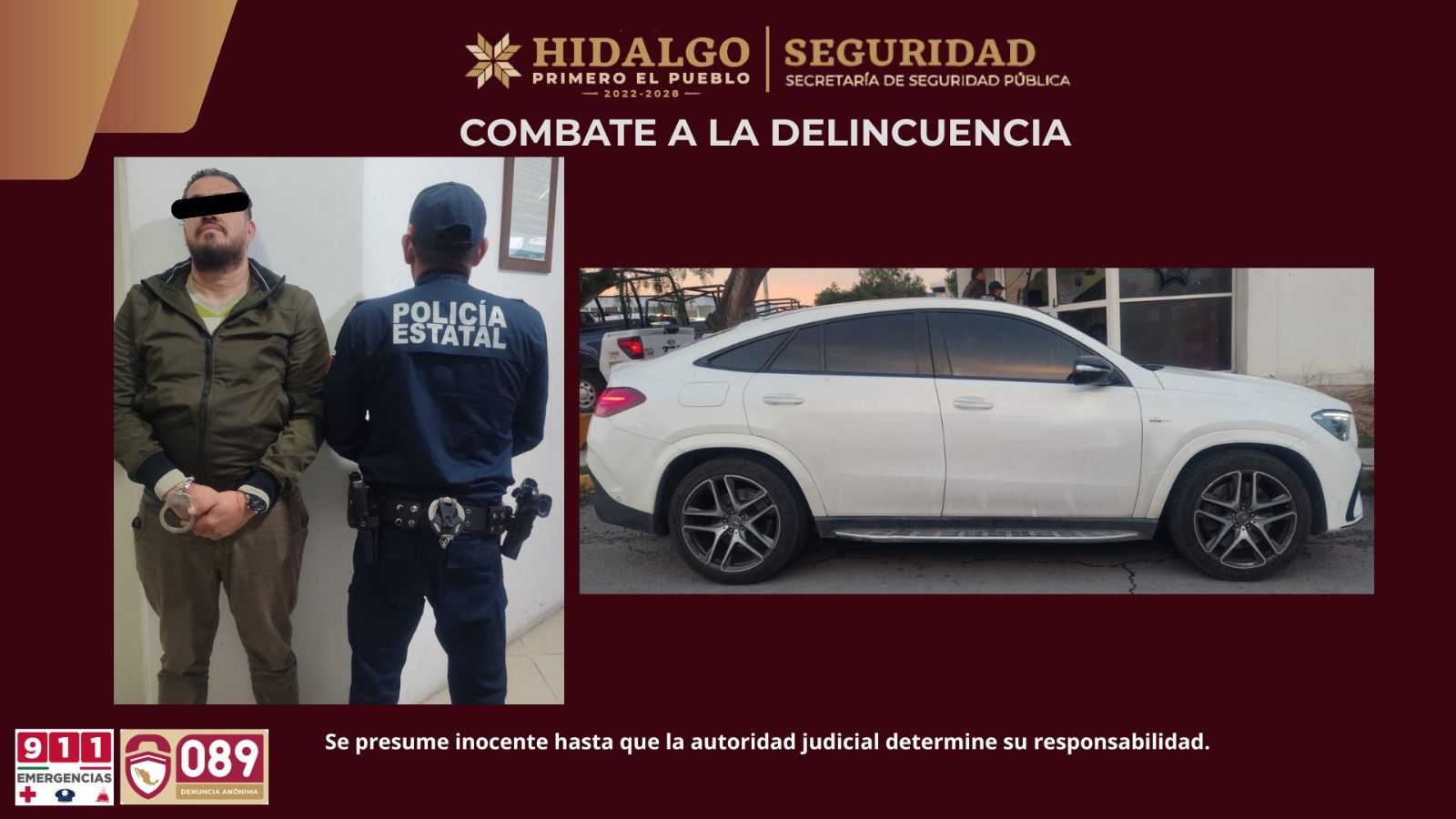 SSPH recupera vehículo robado en plaza comercial de Pachuca;  aseguran a presunto responsable