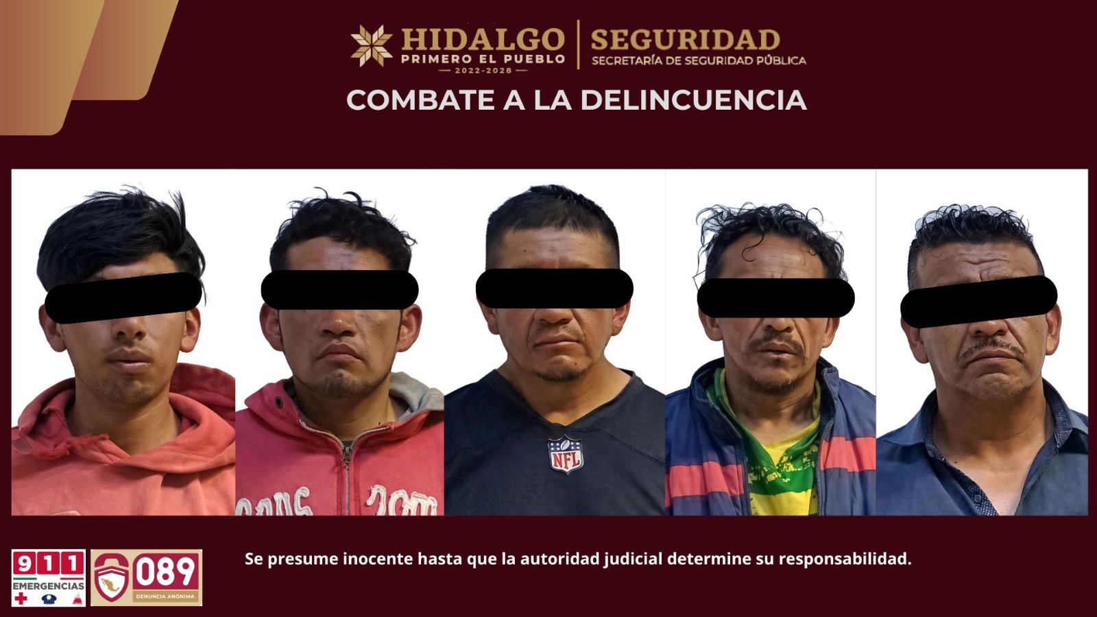 SSPH recupera motocicleta robada y asegura a cinco personas en Mineral de la Reforma 