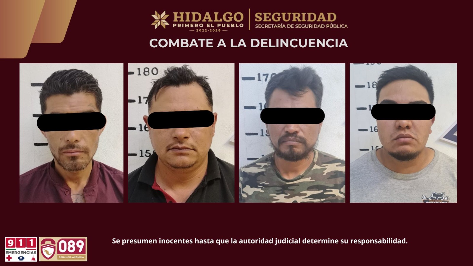 Asegura SSPH a cuatro personas en Tepeapulco; tres son objetivos prioritarios