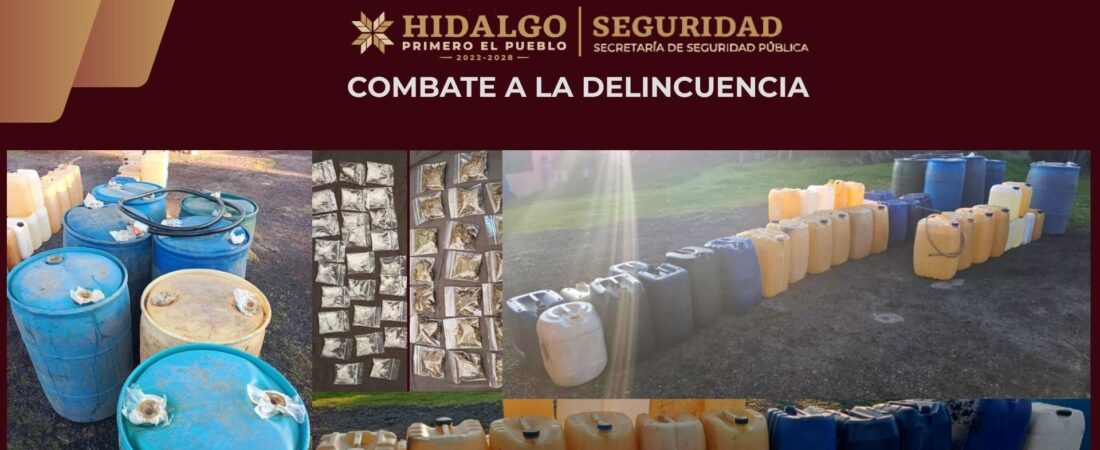 SSPH ejecuta cateos simultáneos en Singuilucan; asegura hidrocarburo y presunta droga
