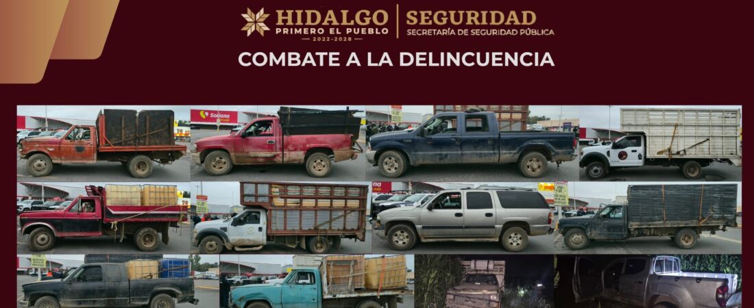 En operativo coordinado, SSPH asegura 12 camionetas e hidrocarburo en Tula de Allende