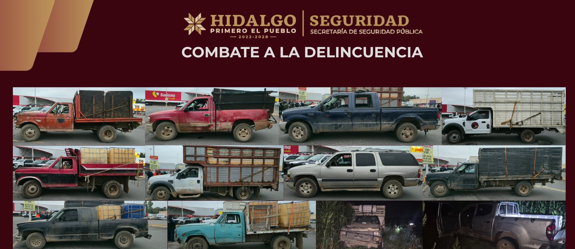 En operativo coordinado, SSPH asegura 12 camionetas e hidrocarburo en Tula de Allende